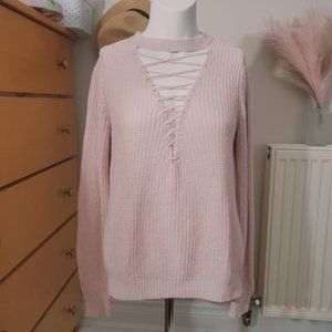 Forever 21 Ring Neck Strappy Front Knit  Sweater- S​